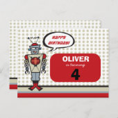Invitation Carte Postale Caricature Robot Rétro Cute Kids Boy Fête d'annive (Devant / Derrière)