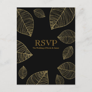 Invitation Carte Postale Carton de réponse de mariage élégant avec feuilles