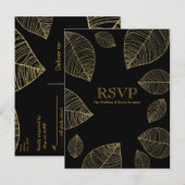 Invitation Carte Postale Carton de réponse de mariage élégant avec feuilles (Devant / Derrière)