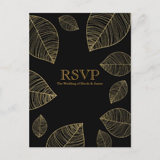 Invitation Carte Postale Carton de réponse de mariage élégant avec feuilles (Devant)