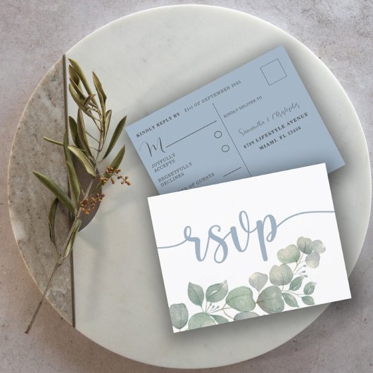 Invitation Carte Postale Carton de réponse de mariage poussiéreux bleu rust