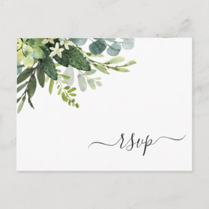 Invitation Carte Postale Carton de réponse feuillage vert eucalyptus