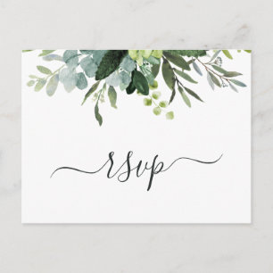 Invitation Carte Postale Carton de réponse feuillage vert eucalyptus