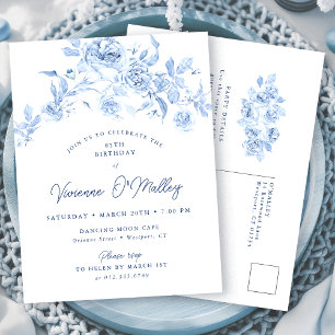 Invitation Carte Postale Carton d'invitation 85e anniversaire floral bleu p