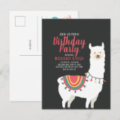 Invitation Carte Postale Carton d'invitation à la fête d'anniversaire Llama (Devant / Derrière)