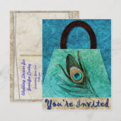 Invitation Carte Postale Carton d'invitation à pochette à plume de paon (Devant / Derrière)