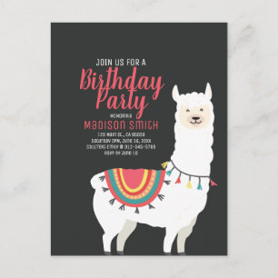 Invitation Carte Postale Carton d'invitation d'anniversaire Lama et Ballon