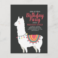 Carton d'invitation d'anniversaire Lama et Ballon