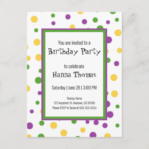 Invitation Carte Postale Carton d'invitation d'anniversaire Mardi Gras à po