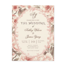 Carton d'invitation de mariage floral rose élégant