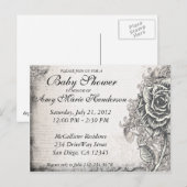 Invitation Carte Postale Carton d'invitation pour Baby Shower avec rose de (Devant / Derrière)
