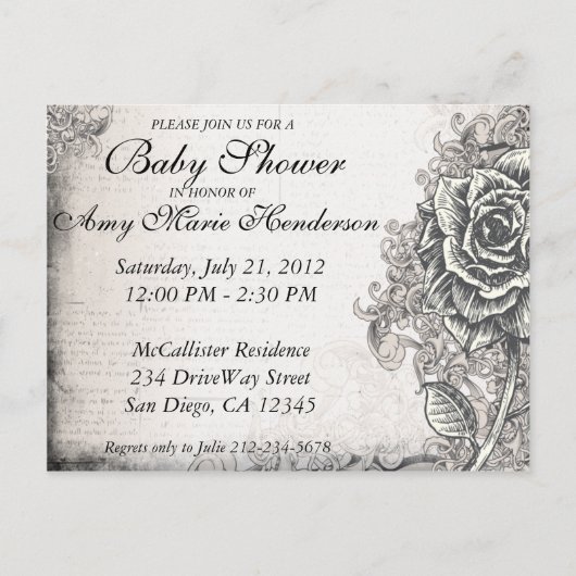 Invitation Carte Postale Carton d'invitation pour Baby Shower avec rose de (Devant)