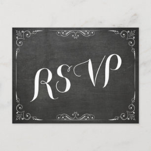Invitation Carte Postale Carton Mariage Floral Tableau Noir Blanc RSVP