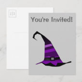 Invitation Carte Postale Casquette de sorcières violettes d'Halloween (Devant / Derrière)