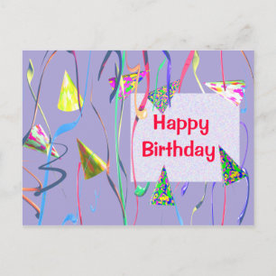 Invitation Carte Postale Casquettes de fête d'anniversaire et Streamers
