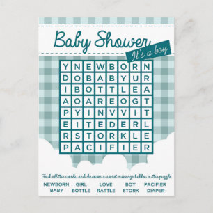 Invitation Carte Postale casse-tête baby shower garçon