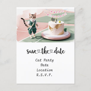 Invitation Carte Postale Cat Anniversaire Fête sur le court de tennis