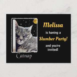 Invitation Carte Postale Cat Lover on Black Slumber Party