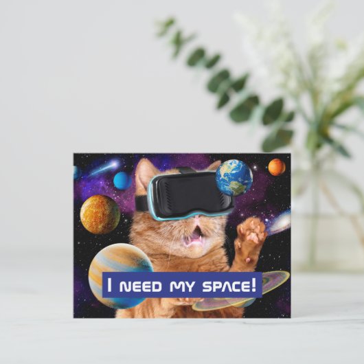 Invitation Carte Postale Cat VR dans l'espace (Debout devant)