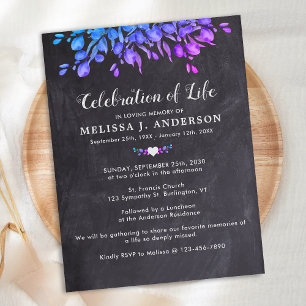 Invitation Carte Postale Célébration De La Vie Eucalyptus Violet Ardoise