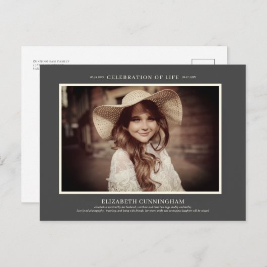 Invitation Carte Postale Célébration de la vie Simple Chic Elégant Photo (Devant / Derrière)