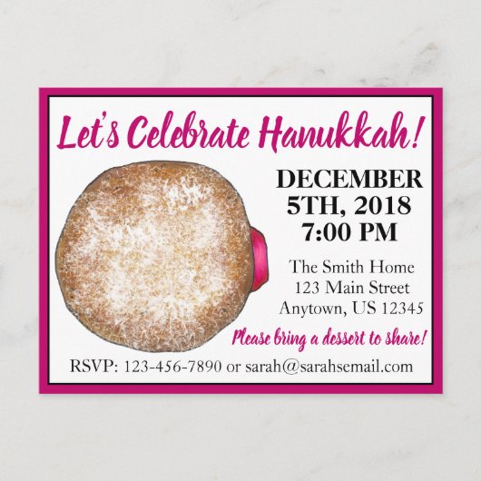 Invitation Carte Postale Célébrer Hanoukka Jelly Donut Fêtes juives (Devant)