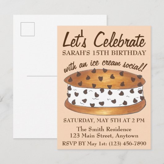 Invitation Carte Postale Célébrons l'anniversaire avec un Chipwich Ice Crea (Devant / Derrière)