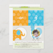 Invitation Carte Postale CERCLES DE FÊTE :: éléphant + ballons 2 (Devant / Derrière)