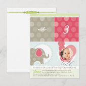 Invitation Carte Postale CERCLES DE FÊTE :: éléphant + ballons 3 (Devant / Derrière)