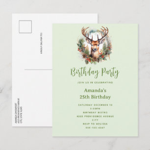 Invitation Carte Postale Cerf Brun avec Bois de Cerf Noël Rustique Annivers