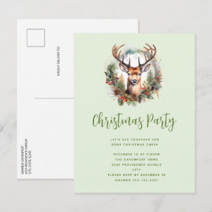 Invitation Carte Postale Cerf brun avec bois Noël rustique de Noël
