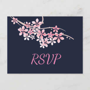 Invitation Carte Postale Cerry Blossom Marine rose RSVP