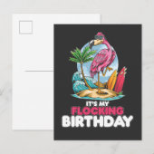 Invitation Carte Postale C'est mon anniversaire de flamant rose (Devant / Derrière)