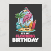 Invitation Carte Postale C'est mon anniversaire de troupe flamant rose (Devant)