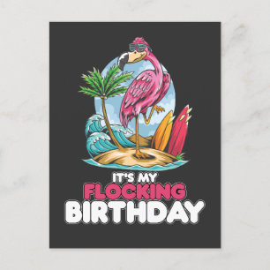Invitation Carte Postale C'est mon anniversaire de troupeau flamant rose