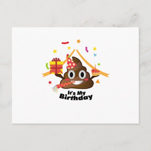 Invitation Carte Postale C'est My Birthday Poop Emoji kids Boy Girl Party (Devant)