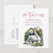 Invitation Carte Postale C'est Twins Elegant Baby shower de cygne à script  (Devant / Derrière)
