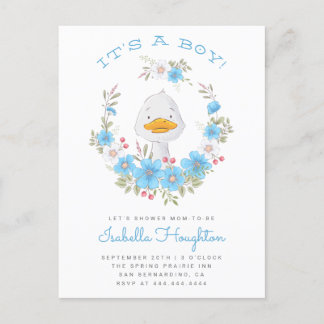 Invitation Carte Postale C'est un garçon ! Baby shower de canard et de fleu