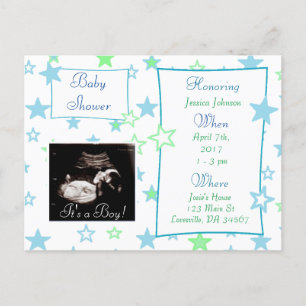 Invitation Carte Postale C'est un garçon, Ultrasound Pic Baby shower Invita