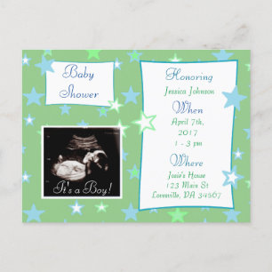 Invitation Carte Postale C'est un garçon, Ultrasound Pic Baby shower Invita
