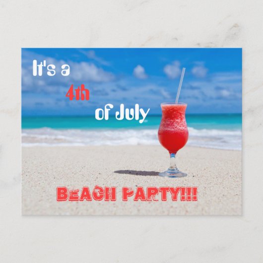 Invitation Carte Postale C'est une 4 juillet Beach Party (Devant)
