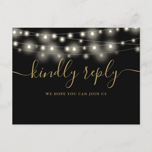 Invitation Carte Postale Chaîne Lights Black And Gold Song Request RSVP (Devant)