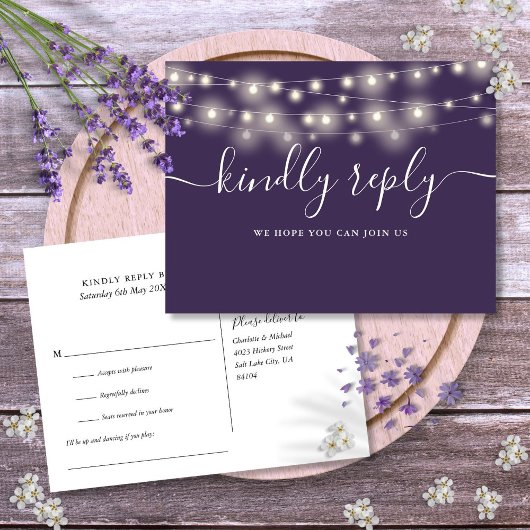 Invitation Carte Postale Chaîne Lights Purple Song Request RSVP