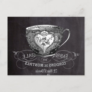Invitation Carte Postale Chalkboard Alice à Wonderland tea party teacup