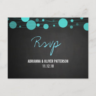 Invitation Carte Postale Chalkboard Blue Lanterns Mariage rustique RSVP