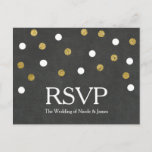 Invitation Carte Postale Chalkboard Gold & White Confetti Party RSVP<br><div class="desc">Carte postale RSVP Chalkboard Gold & White Confetti Party. Éléments correspondants disponibles.</div>