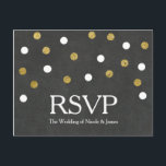 Invitation Carte Postale Chalkboard Gold & White Confetti Party RSVP<br><div class="desc">Carte postale RSVP Chalkboard Gold & White Confetti Party. Éléments correspondants disponibles.</div>