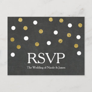 Invitation Carte Postale Chalkboard Gold & White Confetti Party RSVP
