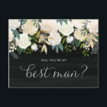 Invitation Carte Postale Chalkboard Pale Peonies Vous Serez Mon Meilleur Ho<br><div class="desc">Chalkboard Pale Peonies Vous Serez Ma Meilleure Carte Homme | Demandez à vos amis et à votre famille de faire partie de votre mariage avec cette carte fleurie "Will You Be My Best Man" avec des pivoines à l'aquarelle avec feuille d'or et des accents de parties scintillant en or avec...</div>