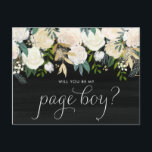 Invitation Carte Postale Chalkboard Pale Peonies Vous Serez Mon Page Boy<br><div class="desc">Chalkboard Pale Peonies Vous Serez Ma Page Carte Garçon | Demandez à vos amis et à votre famille de faire partie de votre mariage avec cette carte florale "Will You Be My Page Boy" avec des pivoines à l'aquarelle avec feuille d'or et des accents de parties scintillant en or avec...</div>